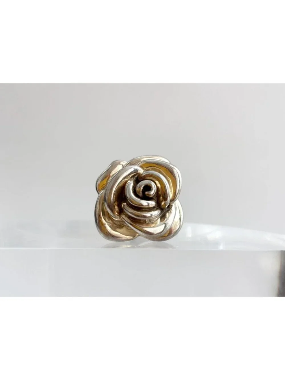 Blooming Rose Floral Beautiful Jumbo Sterling Silver 925 Vintage Ring - sz 7
